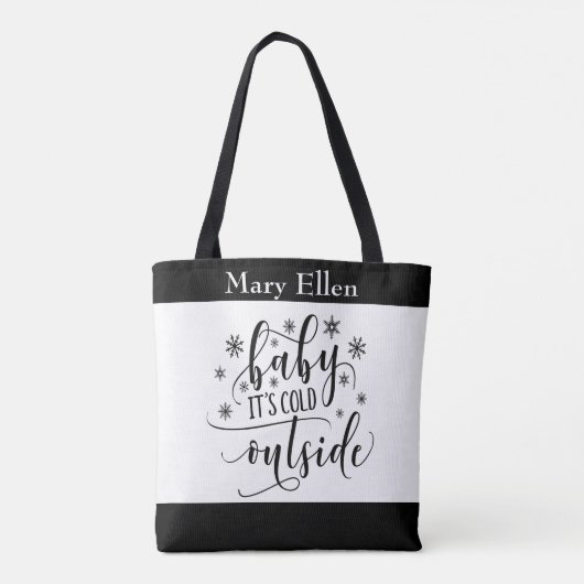 Tote Bag Monogrammé noir blanc Bébé il fait froid dehors (Dos)
