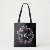 Tote Bag Monogramme Noir & Blanc Couronne Florale Rose (Devant)