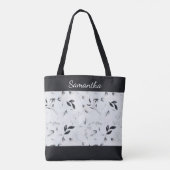 Tote Bag Monogramme noir blanc gris argenté Feuilles florau (Dos)