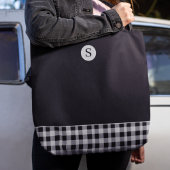 Tote Bag Monogramme Noir Blanc Plaid En vichy écossais