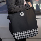 Tote Bag Monogramme Noir Blanc Plaid En vichy écossais