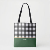 Tote Bag Monogramme noir blanc vert coché (Devant)