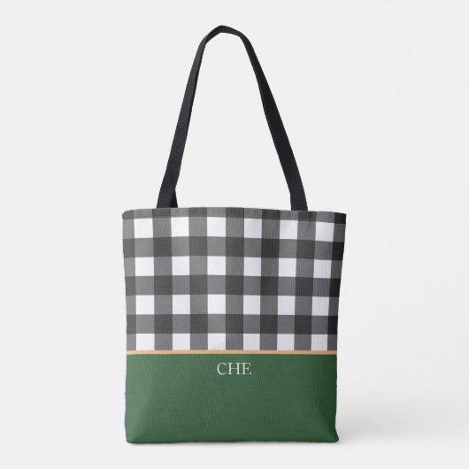 Tote Bag Monogramme noir blanc vert coché (Dos)