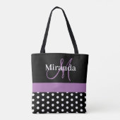 Tote Bag Monogramme noir blanc violet Écriture Points polka (Dos)