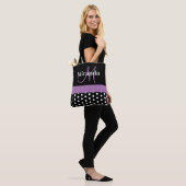 Tote Bag Monogramme noir blanc violet Écriture Points polka (Sur le modèle)