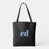 Tote Bag Monogramme noir bleu clair initiales élégant moder (Dos)