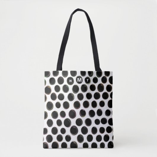 Tote Bag Monogramme noir et blanc à motifs points abstraits (Devant)
