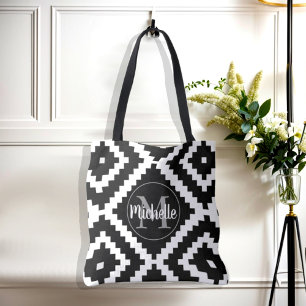 Tote Bag Monogramme noir ethnique de Personalizable