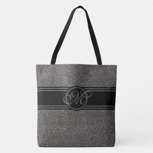 Tote Bag Monogramme noir gris moderne de parties (Devant)