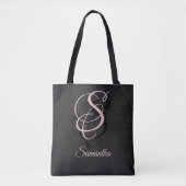 Tote Bag Monogramme noir gris rose rustique (Devant)