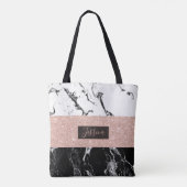 Tote Bag Monogramme noir marbre blanc rose rayures or (Dos)