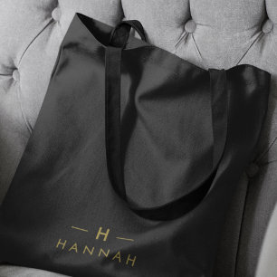 Tote Bag Monogramme Noir Or Élégant Minimaliste Moderne
