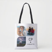 Tote Bag Monogramme Nom 3 Photo Moderne tendance Simple (Devant)