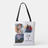Tote Bag Monogramme Nom 3 Photo Moderne tendance Simple (Dos)