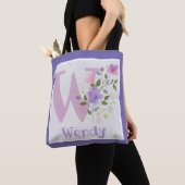 Tote Bag Monogramme & Nom avec Fleurs (De près)