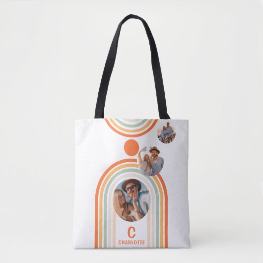 Tote Bag Monogramme Nom Boho Arch Multi Photo Fille tendanc (Devant)