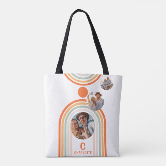 Tote Bag Monogramme Nom Boho Arch Multi Photo Fille tendanc (Dos)