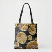 Tote Bag Monogramme nom citron tranches noir jaune blanc (Devant)