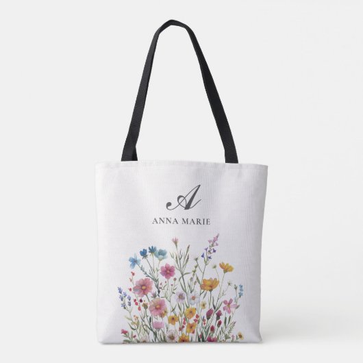 Tote Bag Monogramme Nom Fleur sauvage Boho Chic (Dos)