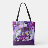 Tote Bag Monogramme Nom Initiales Violet Pensée Floral Tend (Dos)