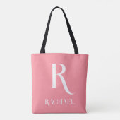 Tote Bag Monogramme Nom Moderne Design Rose (Dos)