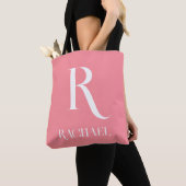 Tote Bag Monogramme Nom Moderne Design Rose (De près)