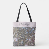 Tote Bag Monogramme nom or blush blanc floral calligraphie (Dos)
