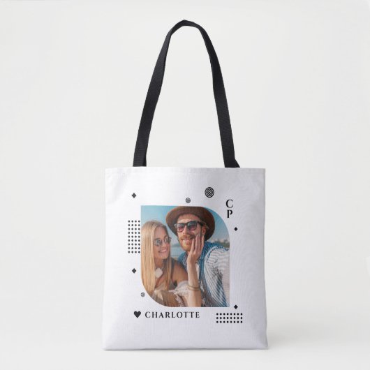 Tote Bag Monogramme Nom Photo Tendance Simple Moderne (Devant)