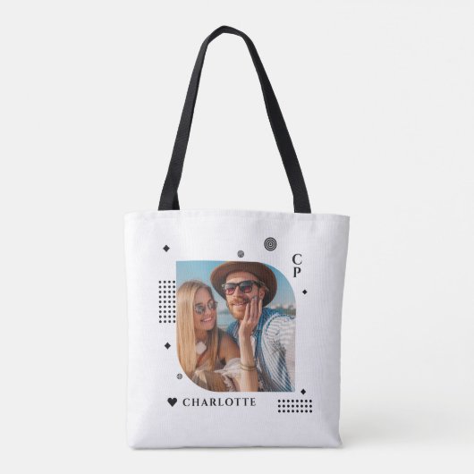 Tote Bag Monogramme Nom Photo Tendance Simple Moderne (Dos)