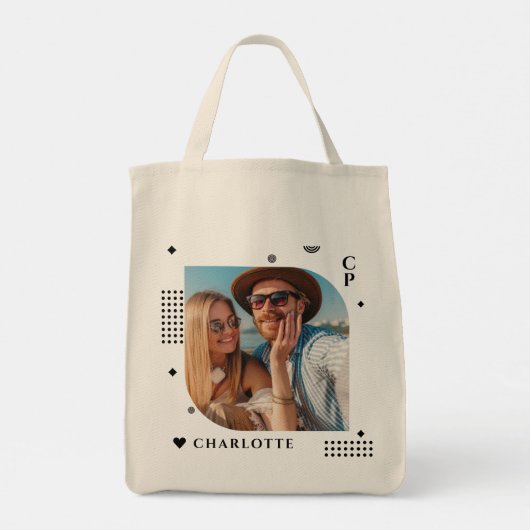 Tote Bag Monogramme Nom Photo Tendance Simple Moderne (Dos)