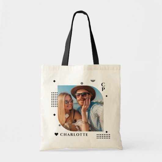 Tote Bag Monogramme Nom Photo Tendance Simple Moderne (Devant)
