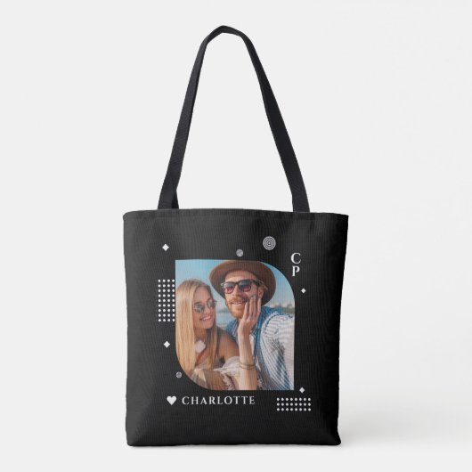 Tote Bag Monogramme Nom Photo Tendance Simple Moderne (Dos)