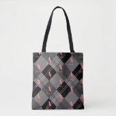 Tote Bag Monogramme Nom Plaid Motif gris rose noir (Devant)