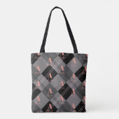 Tote Bag Monogramme Nom Plaid Motif gris rose noir (Dos)