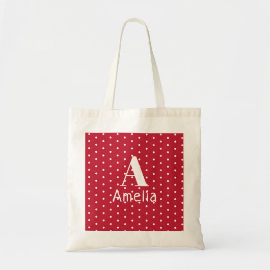 Tote Bag Monogramme Nom Typographie Pois rouge Motif (Devant)