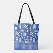 Tote Bag Monogramme Oiseau géométrique Abstrait Flore Bleu (Dos)
