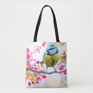 Tote Bag Monogramme Oiseaux et fleurs