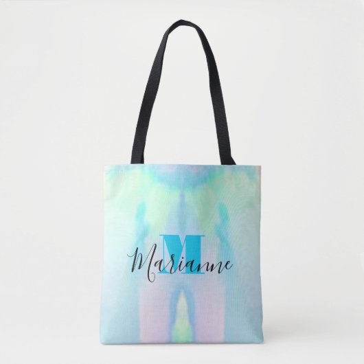 Tote Bag monogramme optique rose et pierre à gemmes bleue (Devant)