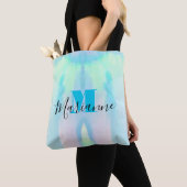 Tote Bag monogramme optique rose et pierre à gemmes bleue (De près)