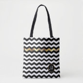 Tote Bag Monogramme Or, blanc et noir Chevron Design (Devant)