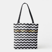 Tote Bag Monogramme Or, blanc et noir Chevron Design (Dos)