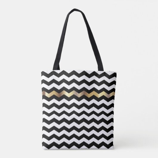 Tote Bag Monogramme Or, blanc et noir Chevron Design (Dos)