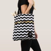 Tote Bag Monogramme Or, blanc et noir Chevron Design (De près)