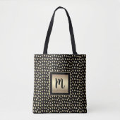 Tote Bag Monogramme or feuille d'or noire écriture cursive (Devant)