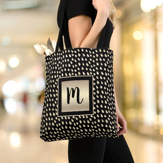 Tote Bag Monogramme or feuille d'or noire écriture cursive