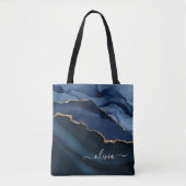 Tote Bag Monogramme Or Géode d'Agate Bleu Marine (Devant)