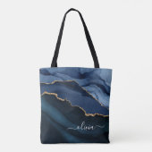 Tote Bag Monogramme Or Géode d'Agate Bleu Marine (Dos)