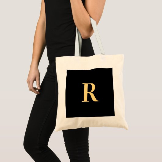 Tote Bag Monogramme Or noir moderne (Devant (produit))
