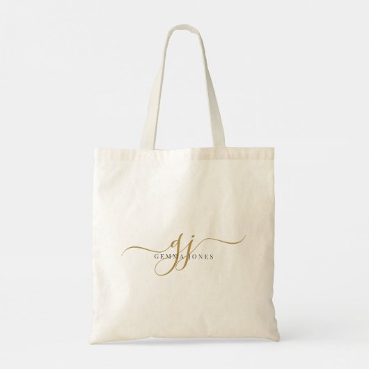 Tote Bag Monogramme or noir tendance Initiales de script No (Dos)
