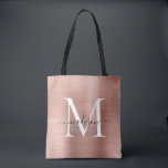 Tote Bag Monogramme or rose Glam en métal brossé Script<br><div class="desc">Glam rose Rose Or brossé métal Script Monogramme Sac fourre-tout</div>